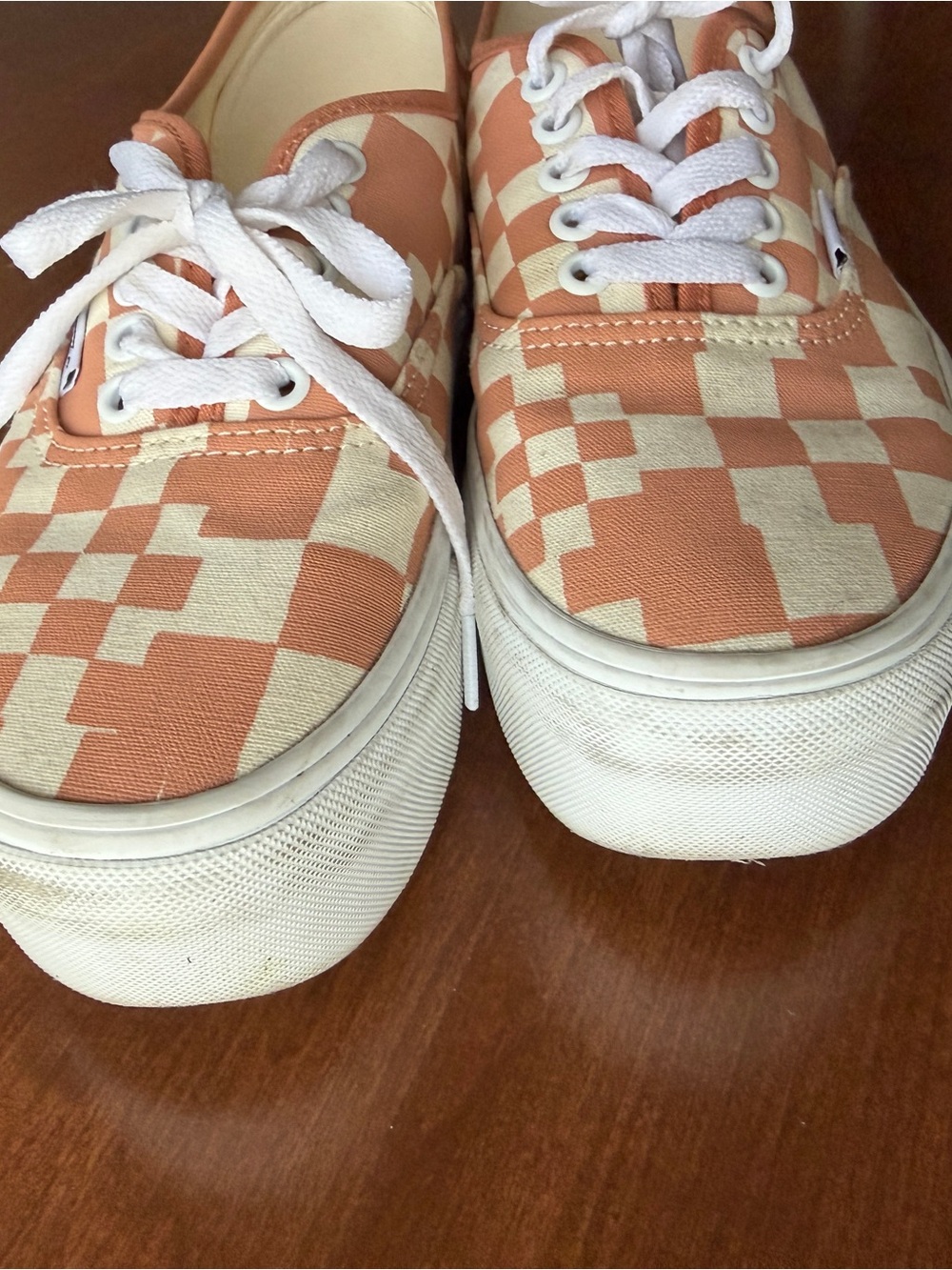 Vans Checkerboard Canvas Low Top Sneakers - Peach & White - Picture 2 of 8